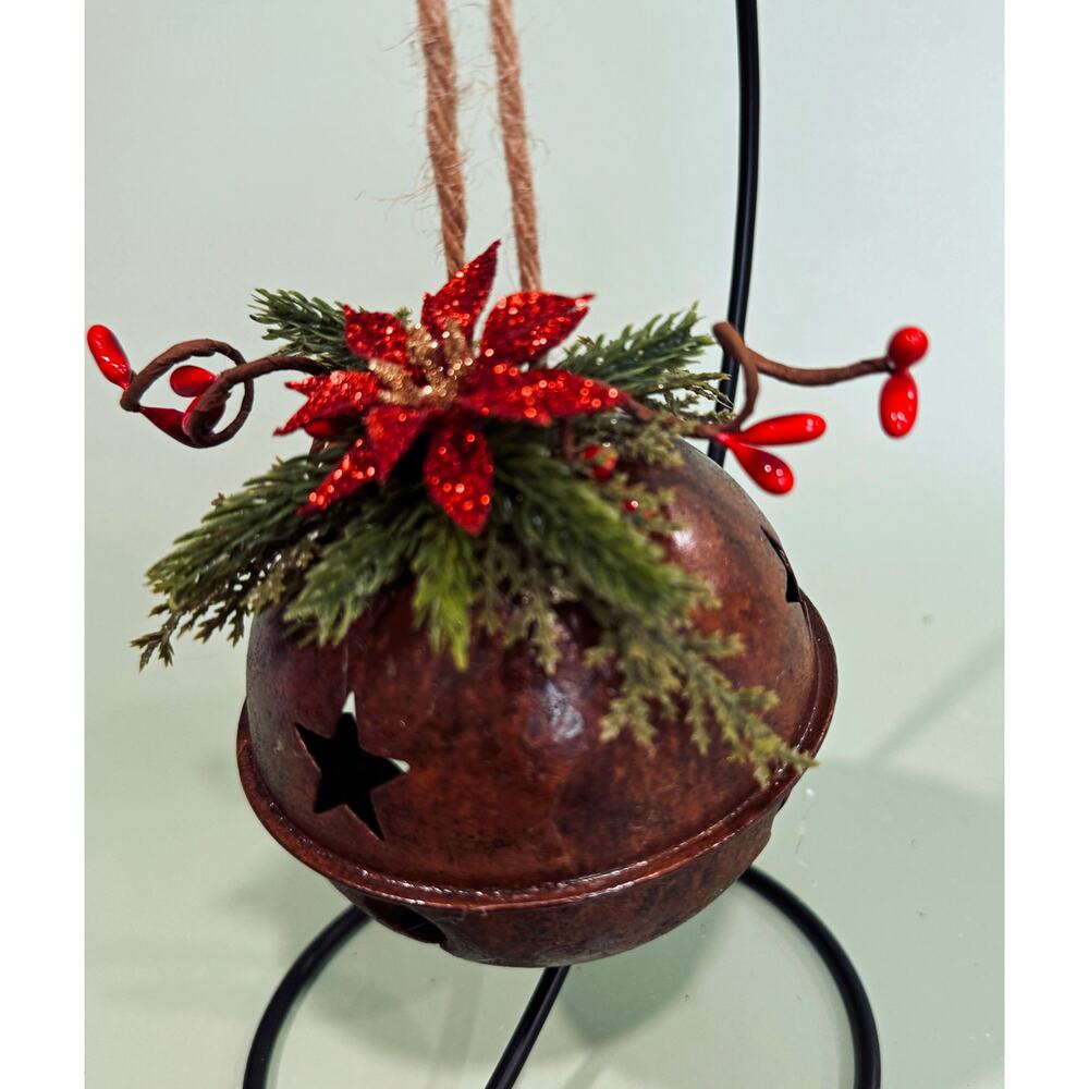 Price Reduced Rustic Rusty Bell Christmas Glitter Poinsettia CO18 - Picture 5 of 5